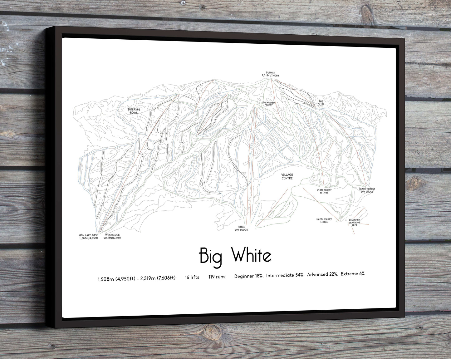 big white mountain artwork wooden wall