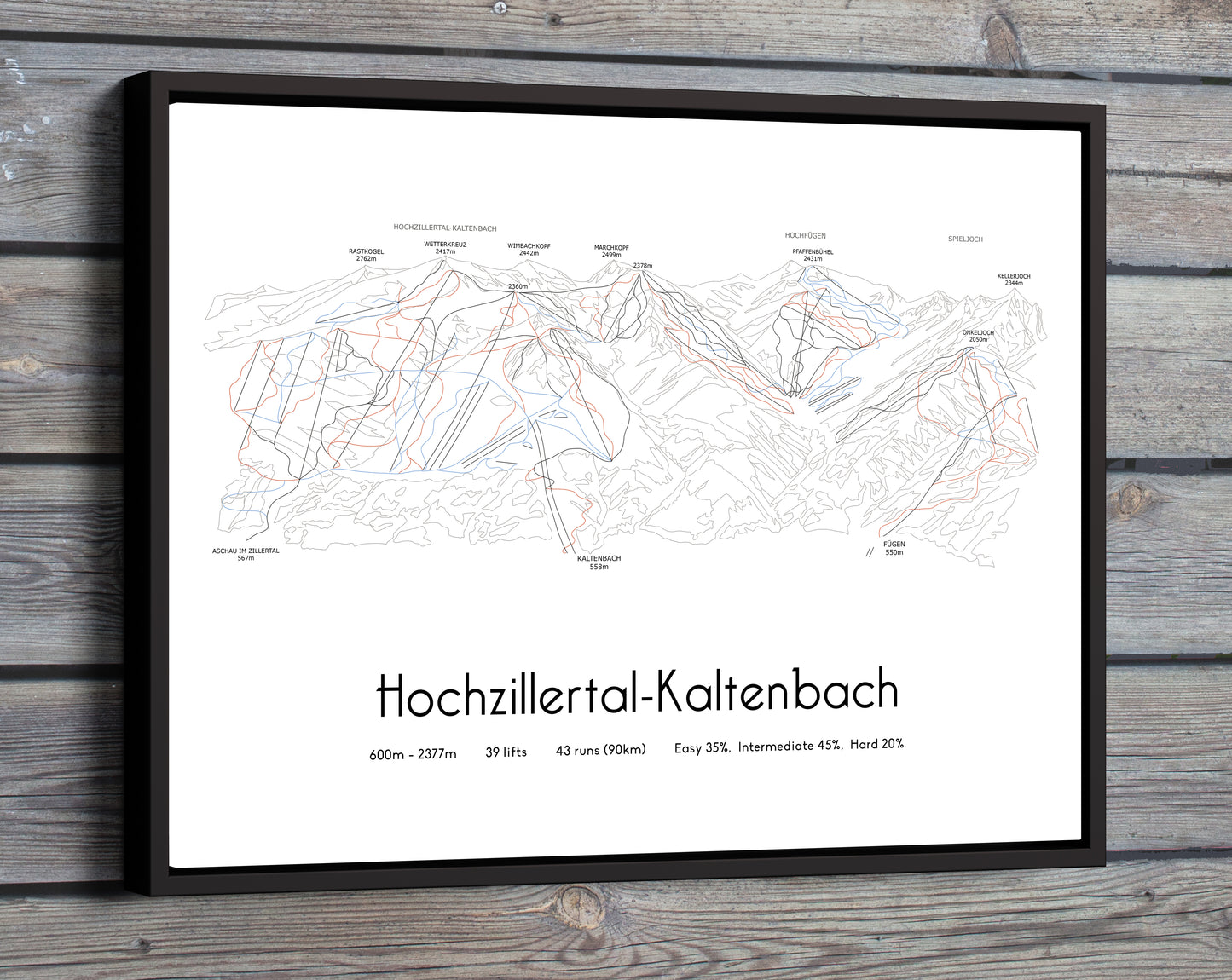 hochzillertal kaltenbach mountain artwork wood