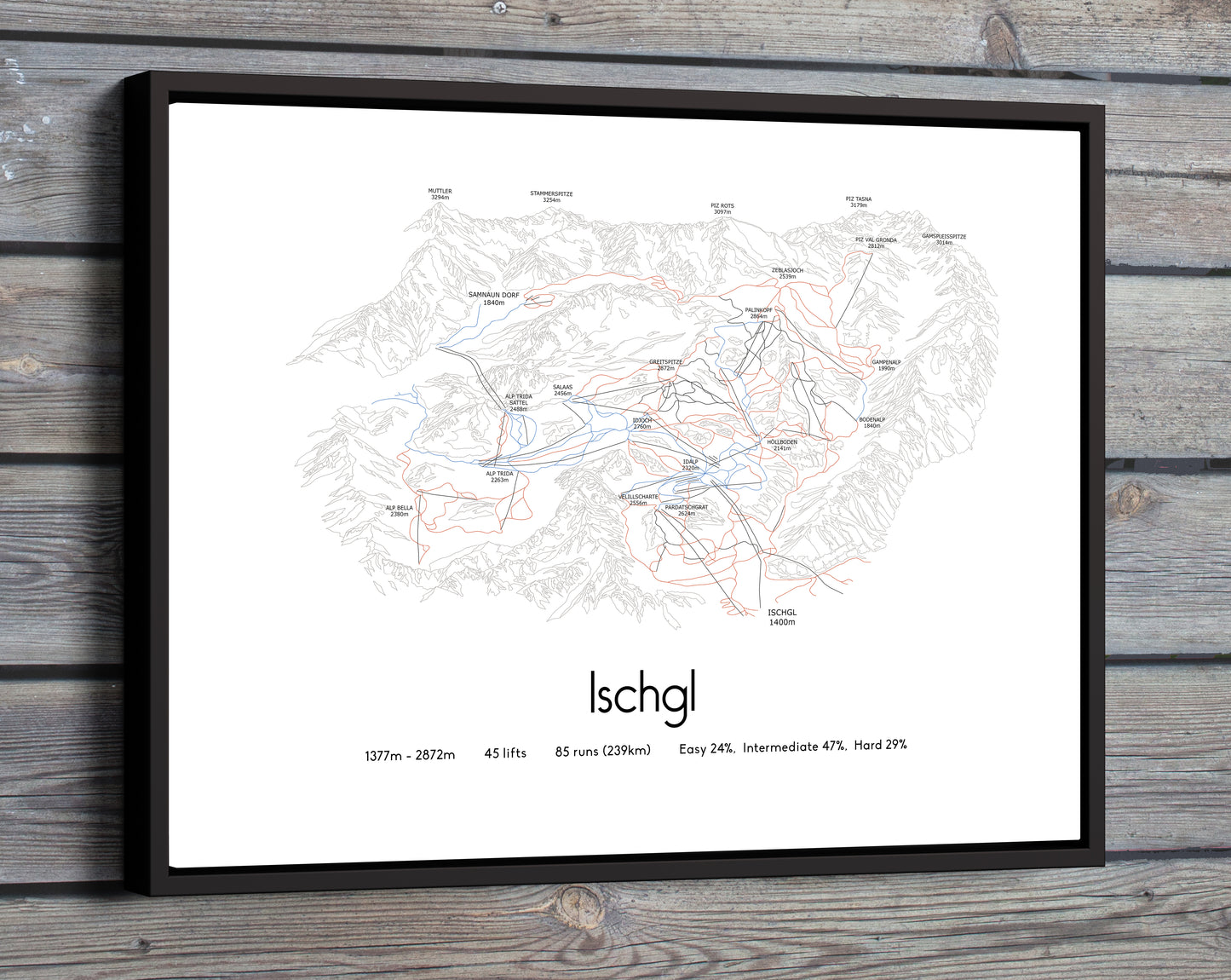 Ischgl mountain artwork wooden