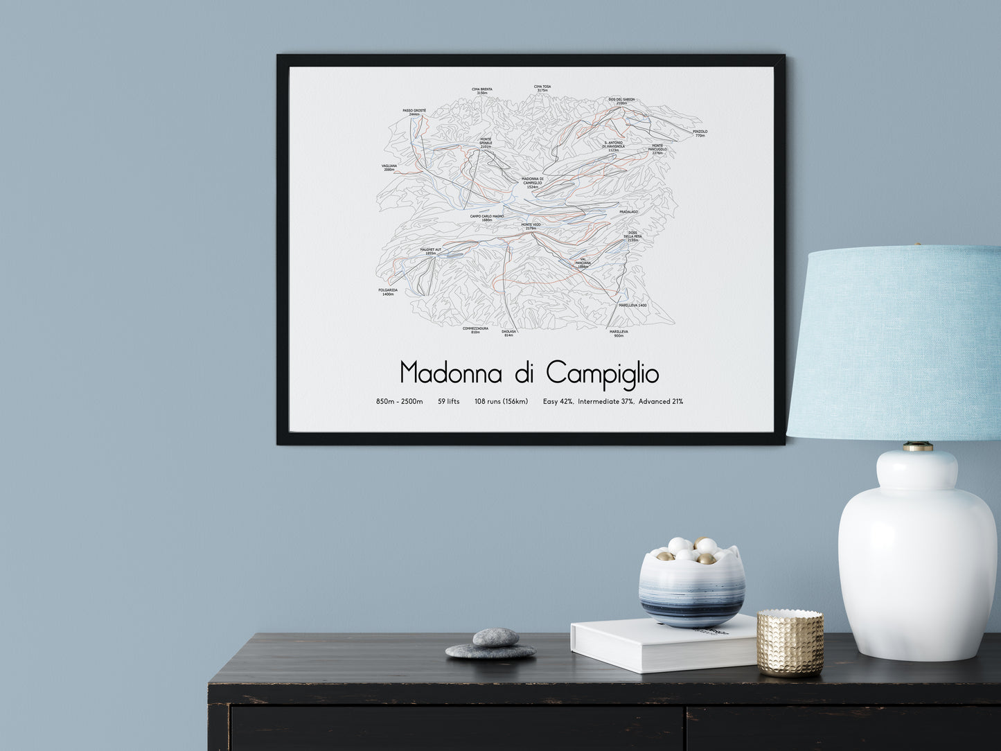 madonna di campiglio mountain artwork blue