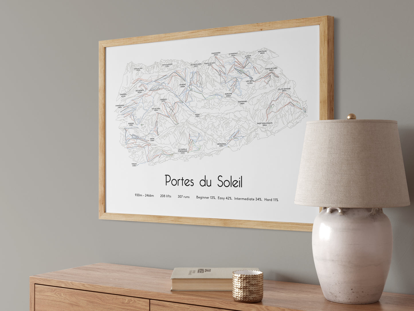portes du soleil ski art print angled