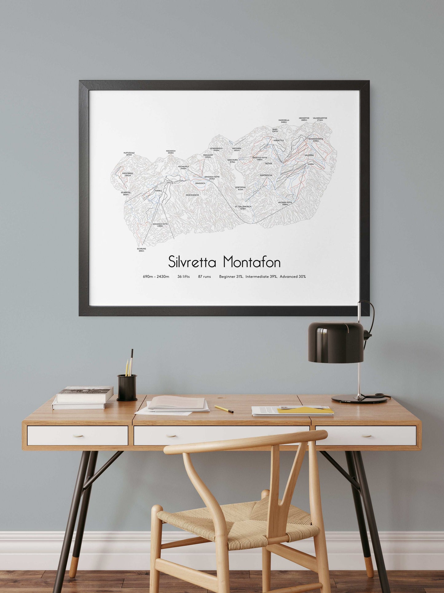 silvretta montafon mountain artwork desk