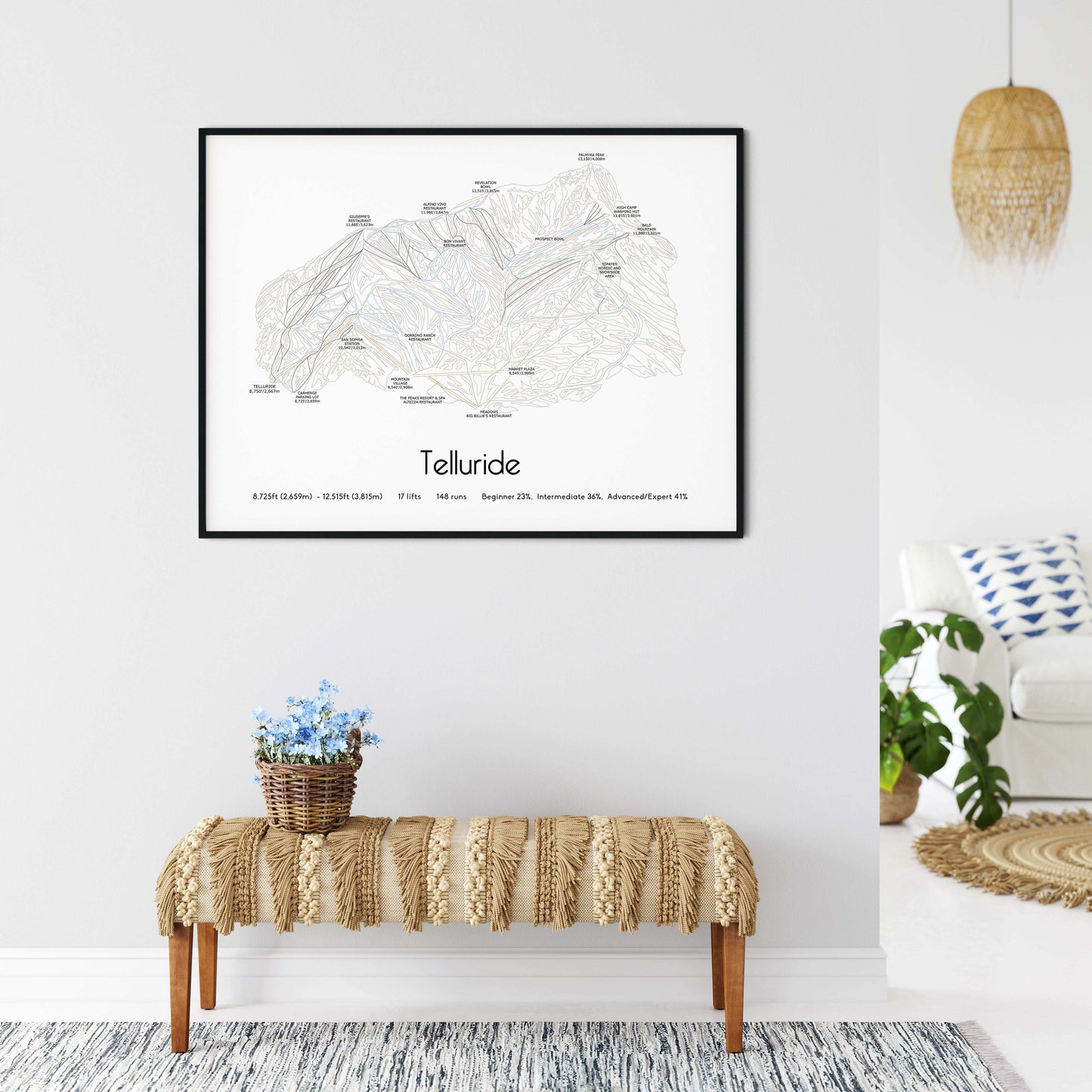 telluride mountain artwork bench