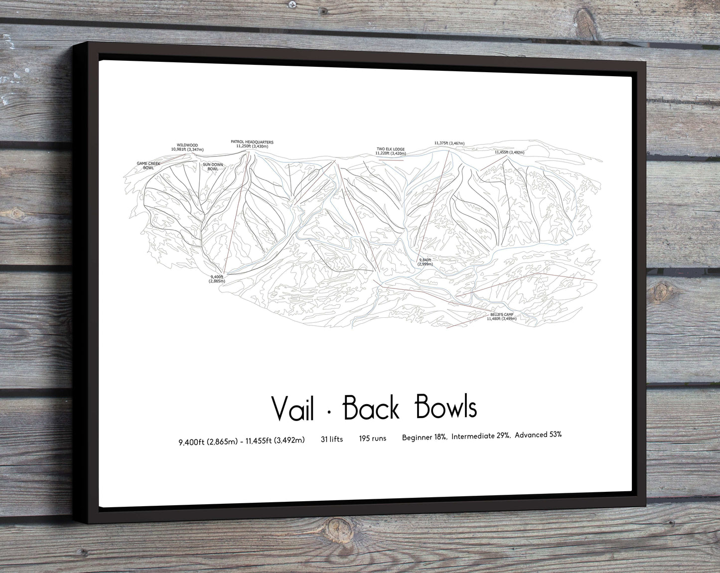 vail back bowls mountain artwork wooden