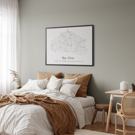 Alpe d'Huez ski art print over bed