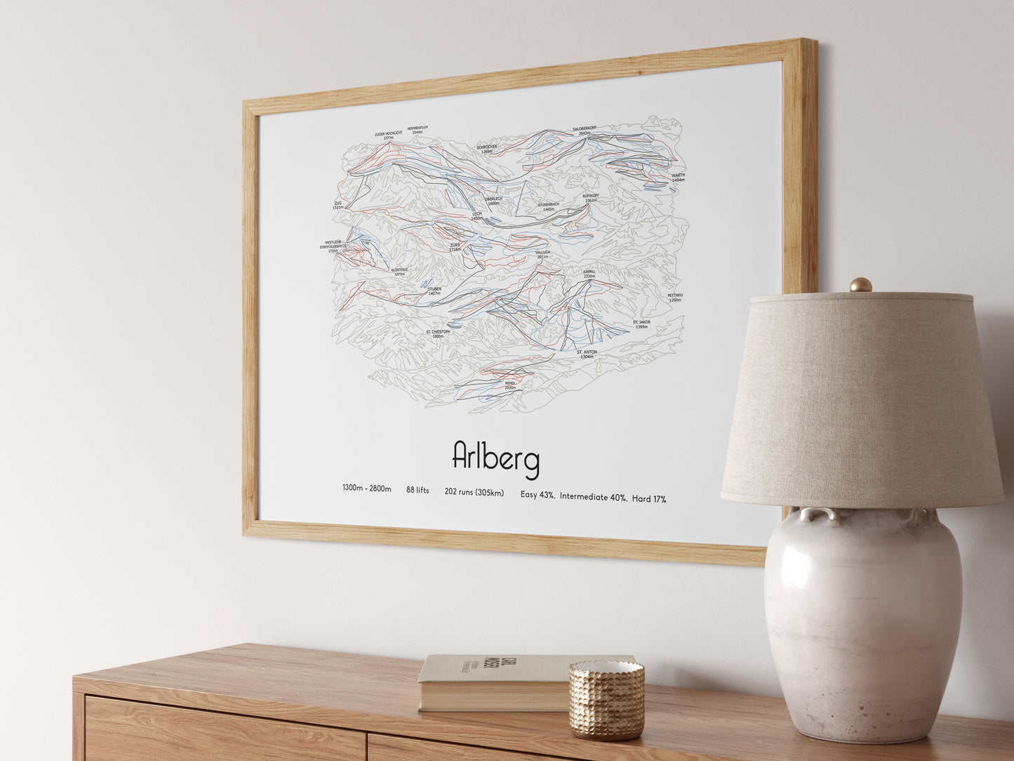 arlberg st anton lech zurs ski art print angled