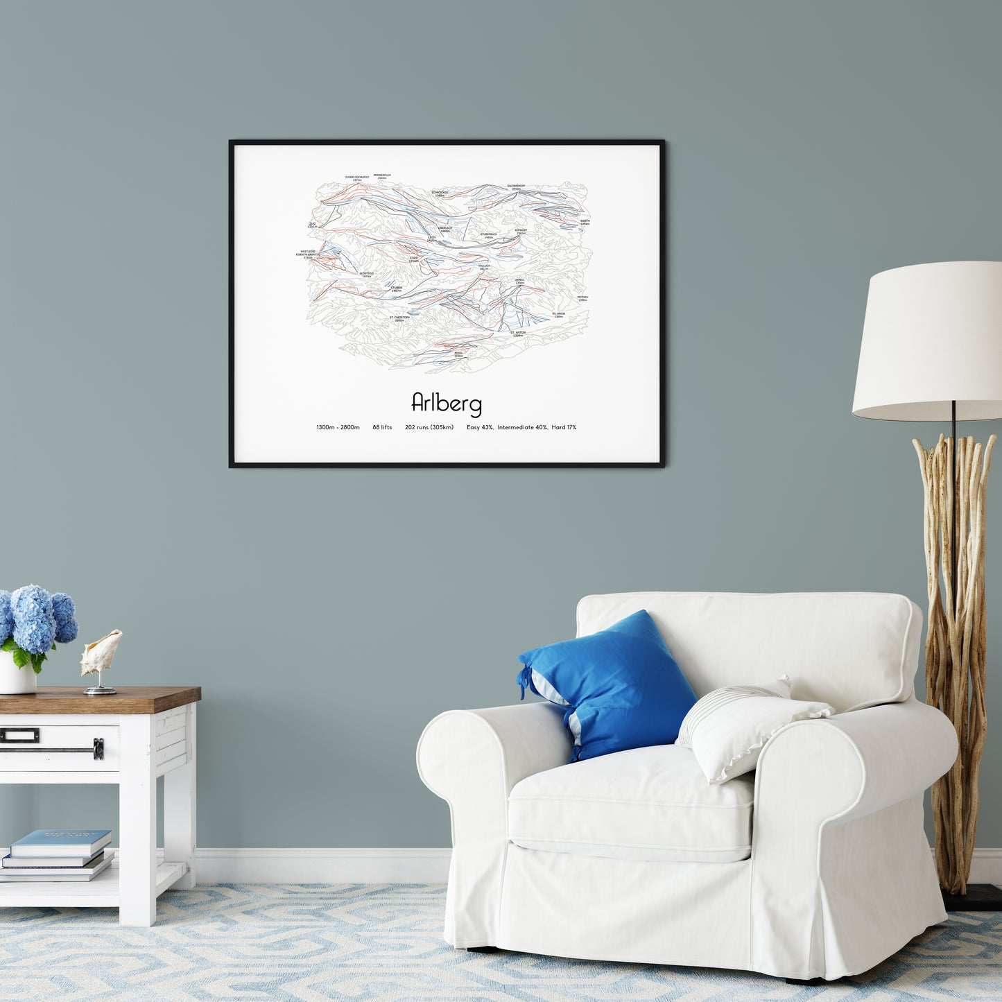 arlberg st anton lech zurs ski art print over chair
