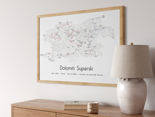 Dolomiti superski ski art print angled
