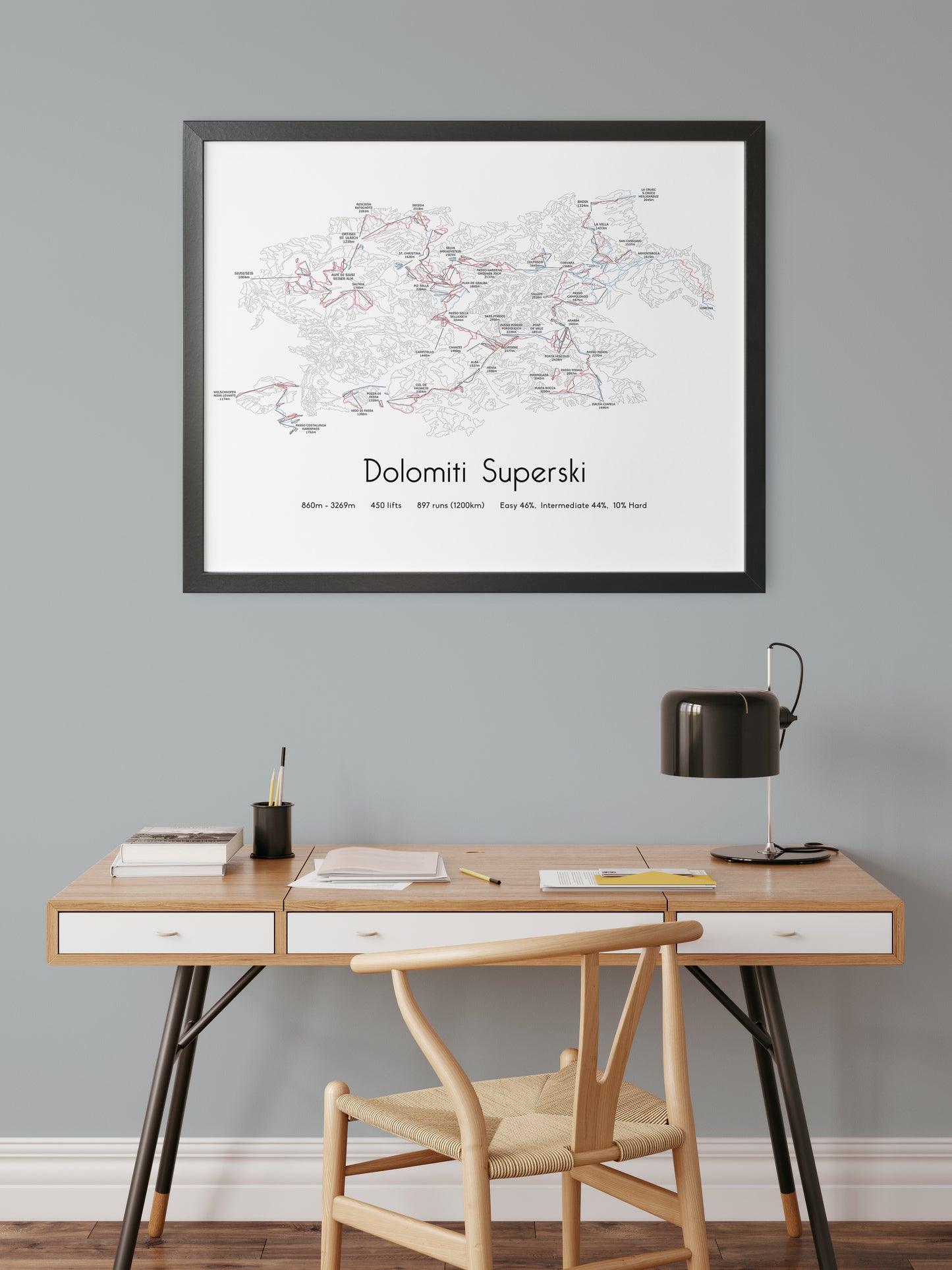 Dolomiti superski ski art print over desk