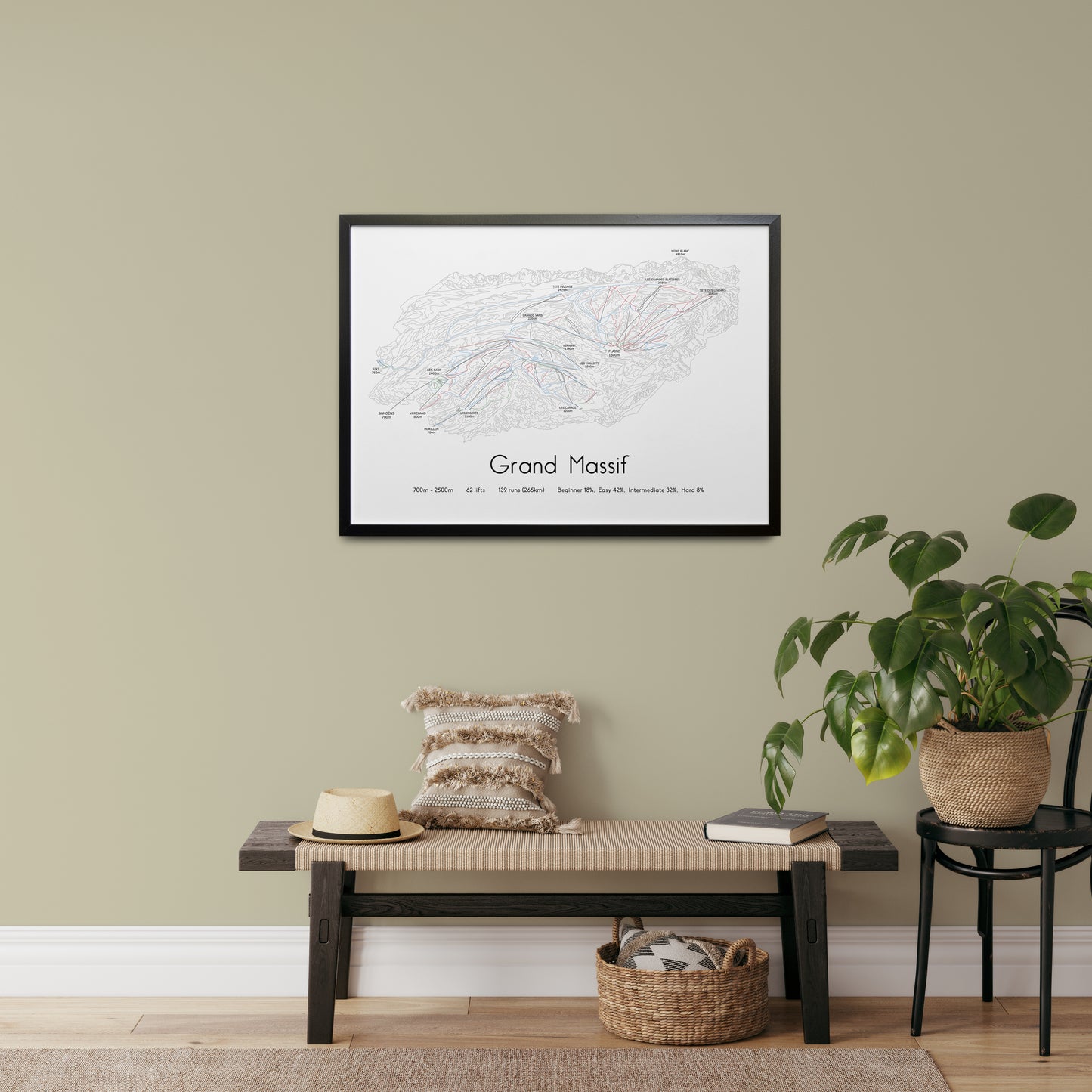 Grand Massif ski art print in hall
