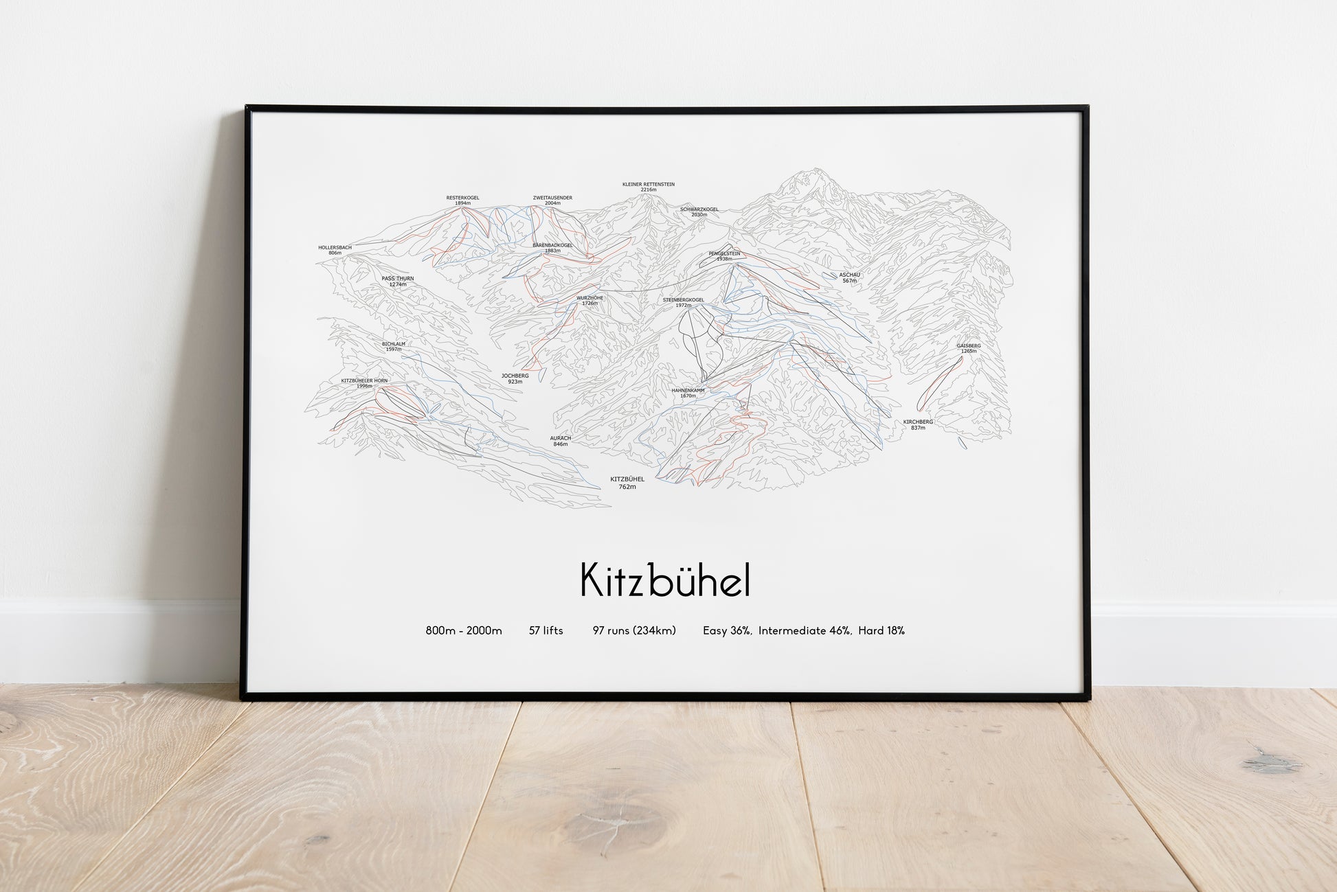 kitzbuhel mountain artwork black frame