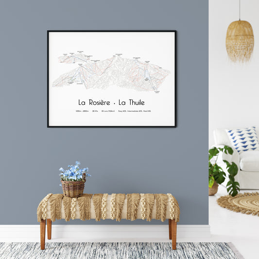 la rosiere la thuile ski art print on grey wall