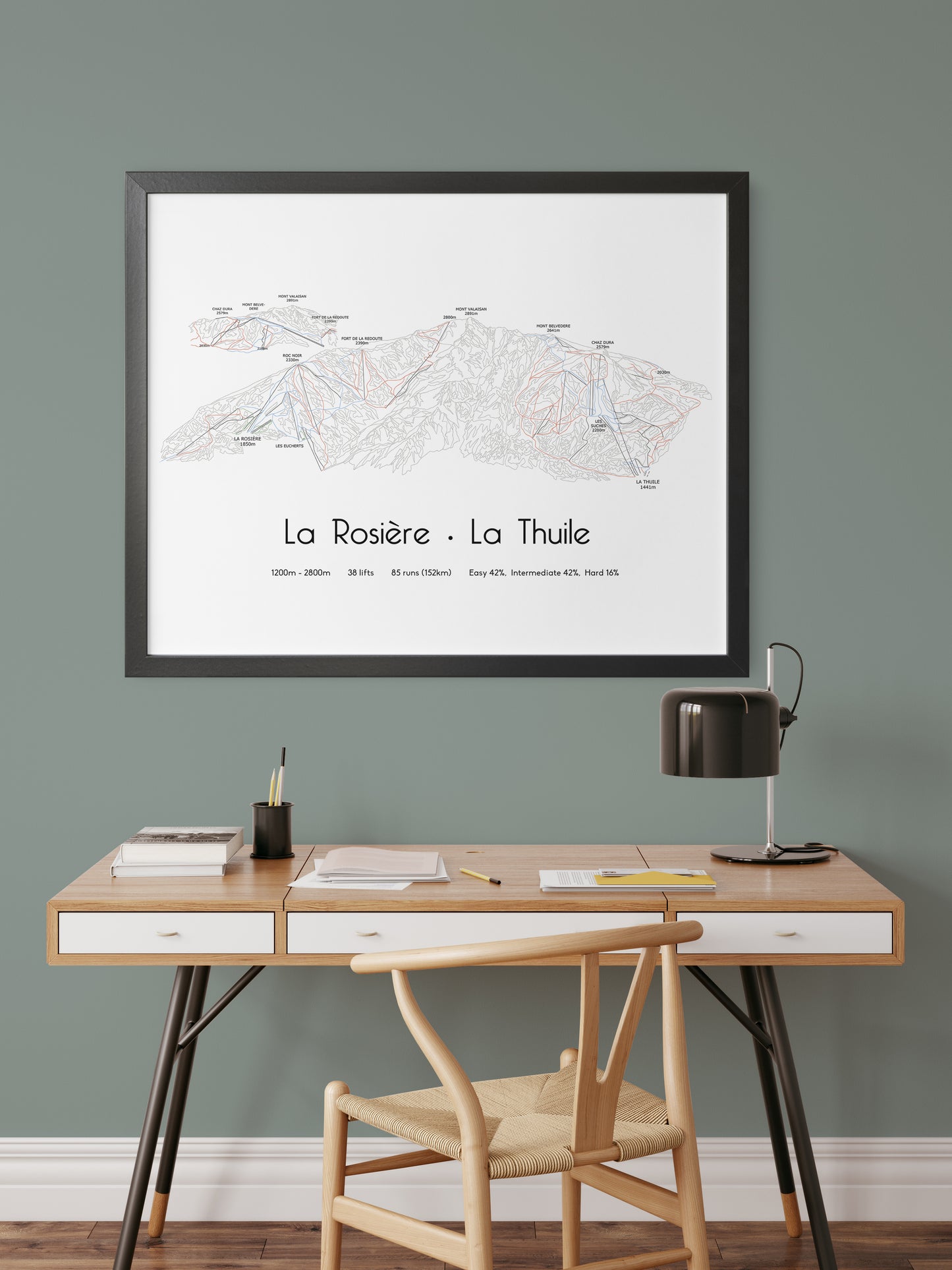 la rosiere la thuile ski art print over desk