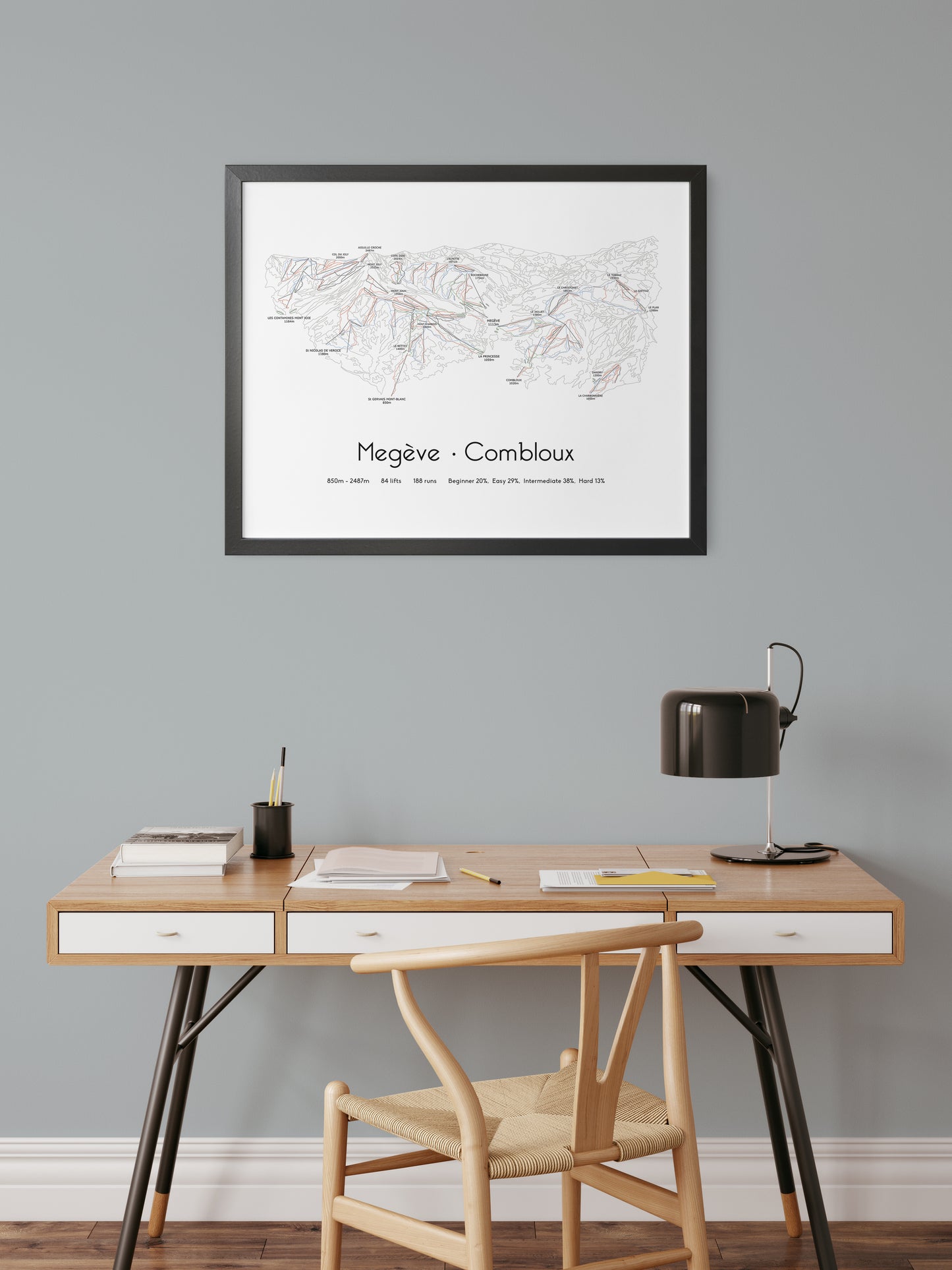 Megeve Megève Combloux ski art print over desk