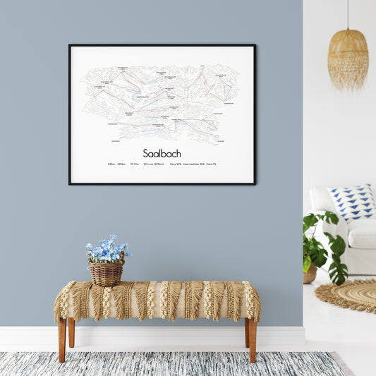 saalbach ski art print on grey wall