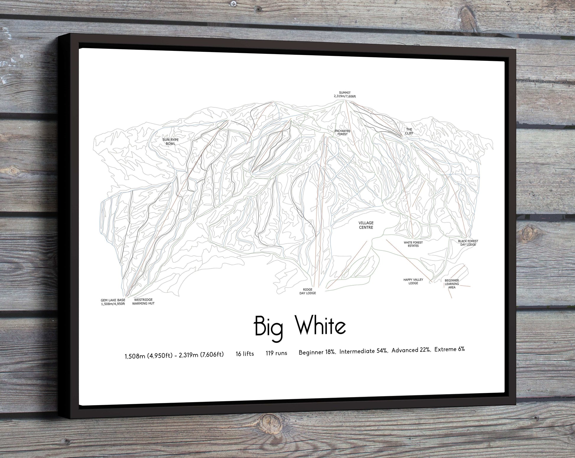 big white mountain artwork wooden wall