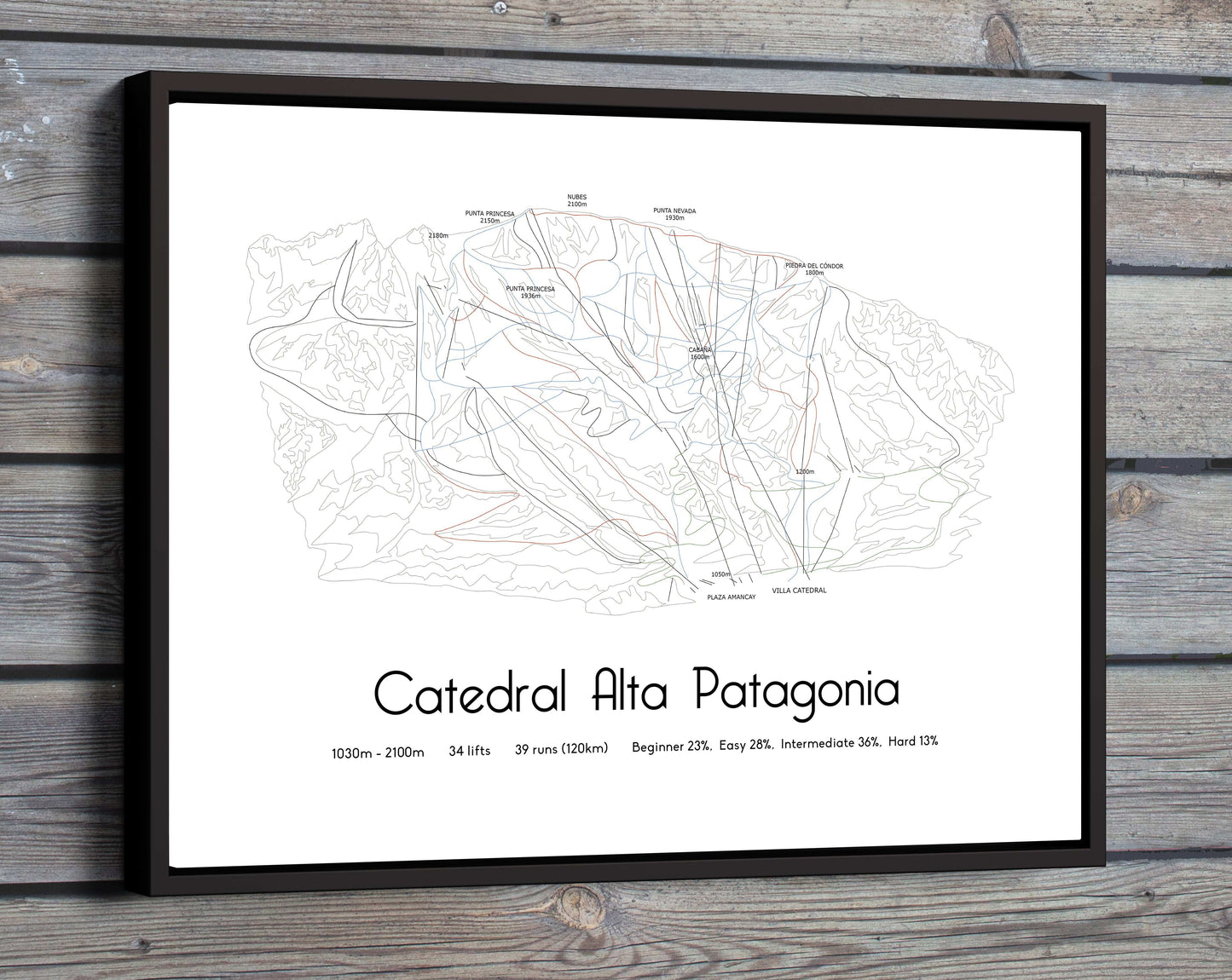 cerro catedral alta patagonia mountain artwork wooden wall