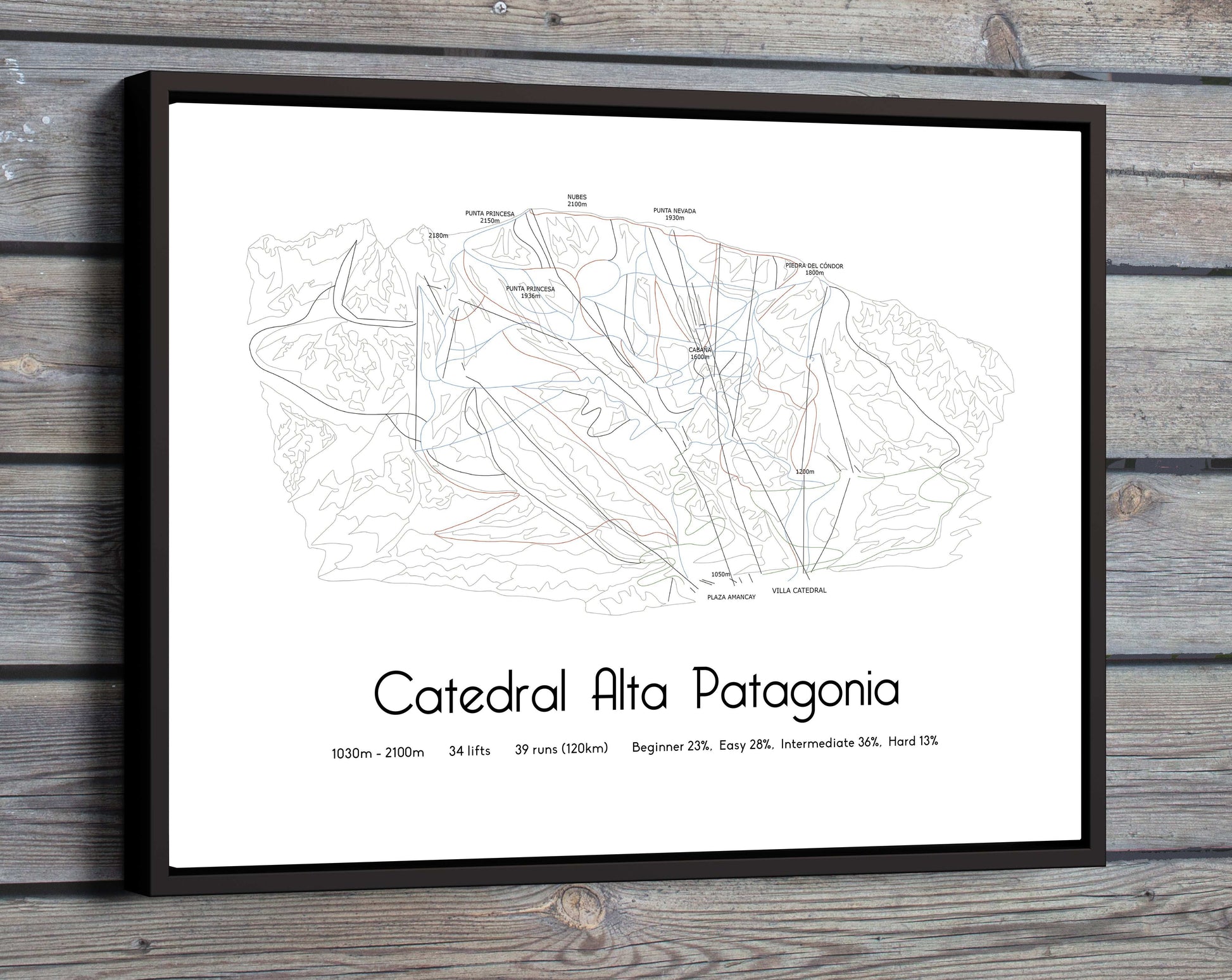 cerro catedral alta patagonia mountain artwork wooden wall