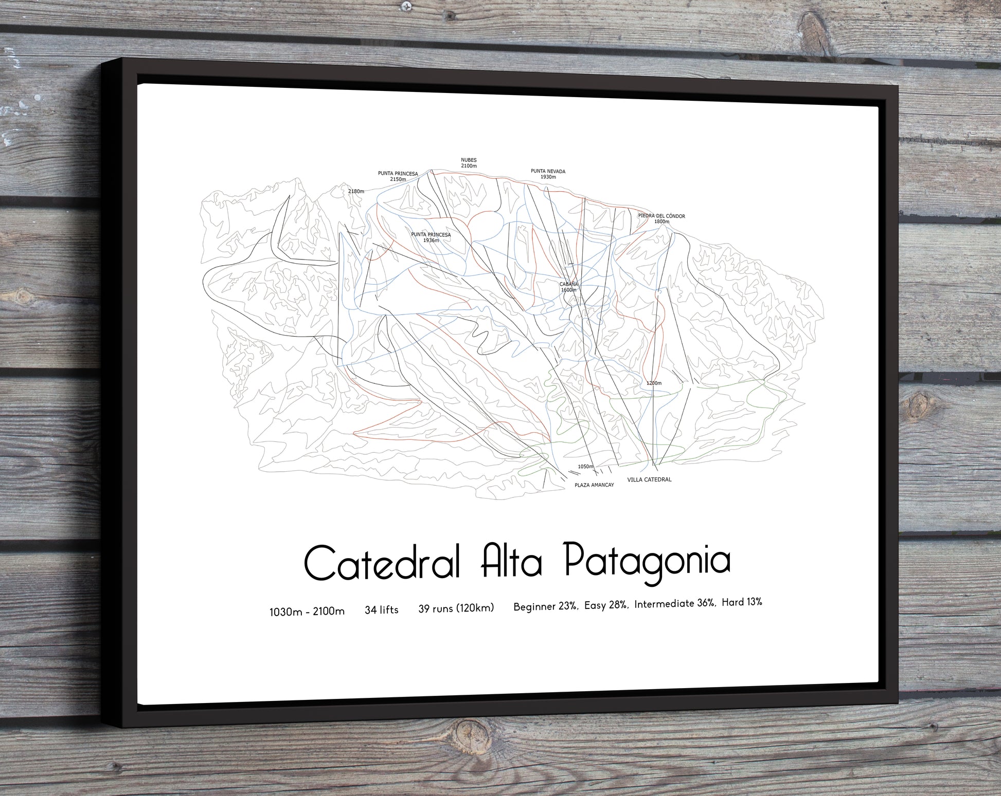 cerro catedral alta patagonia mountain artwork wooden wall