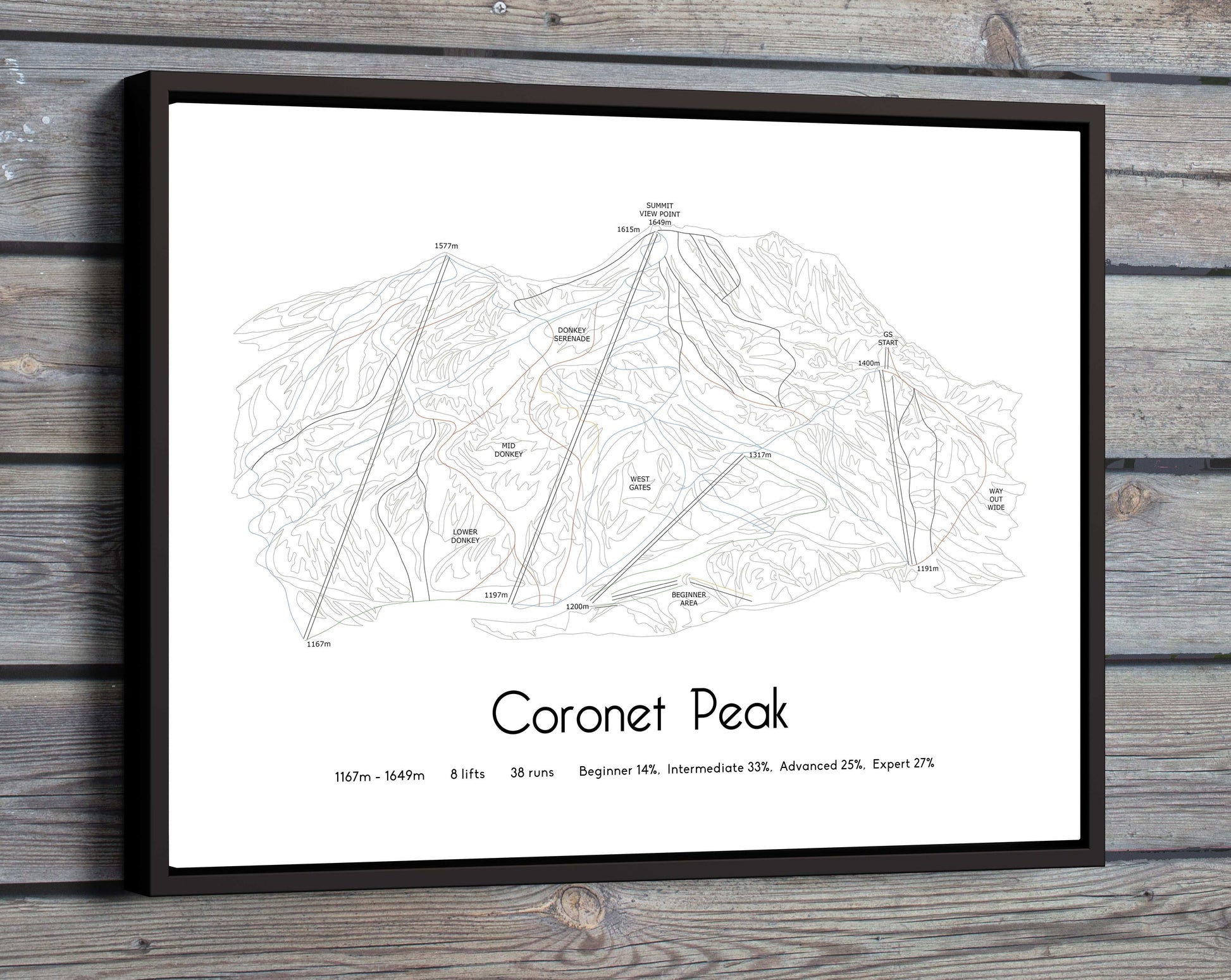 coronet peak mountain artwork wooden wall