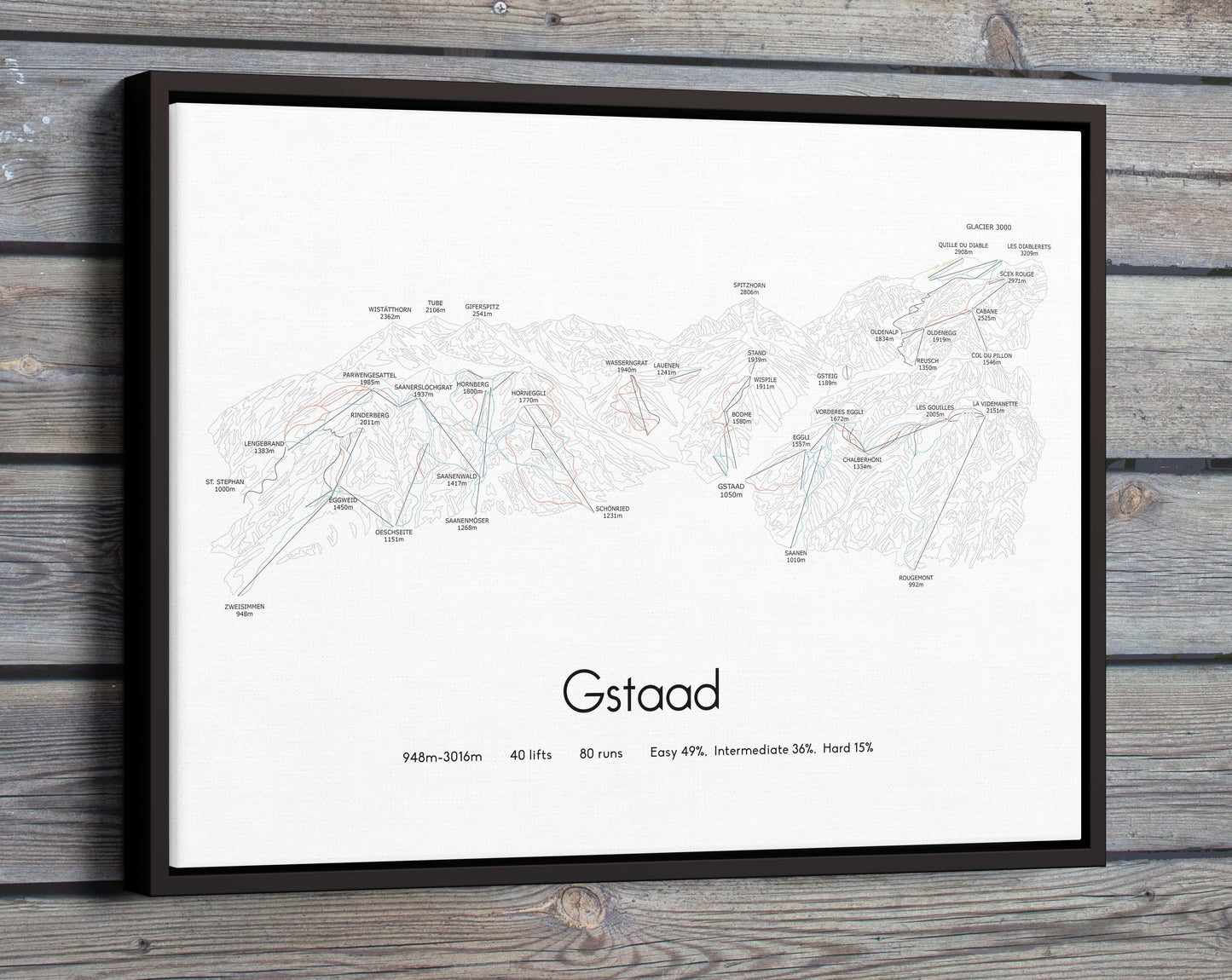 gstaad mountain artwork wooden wall