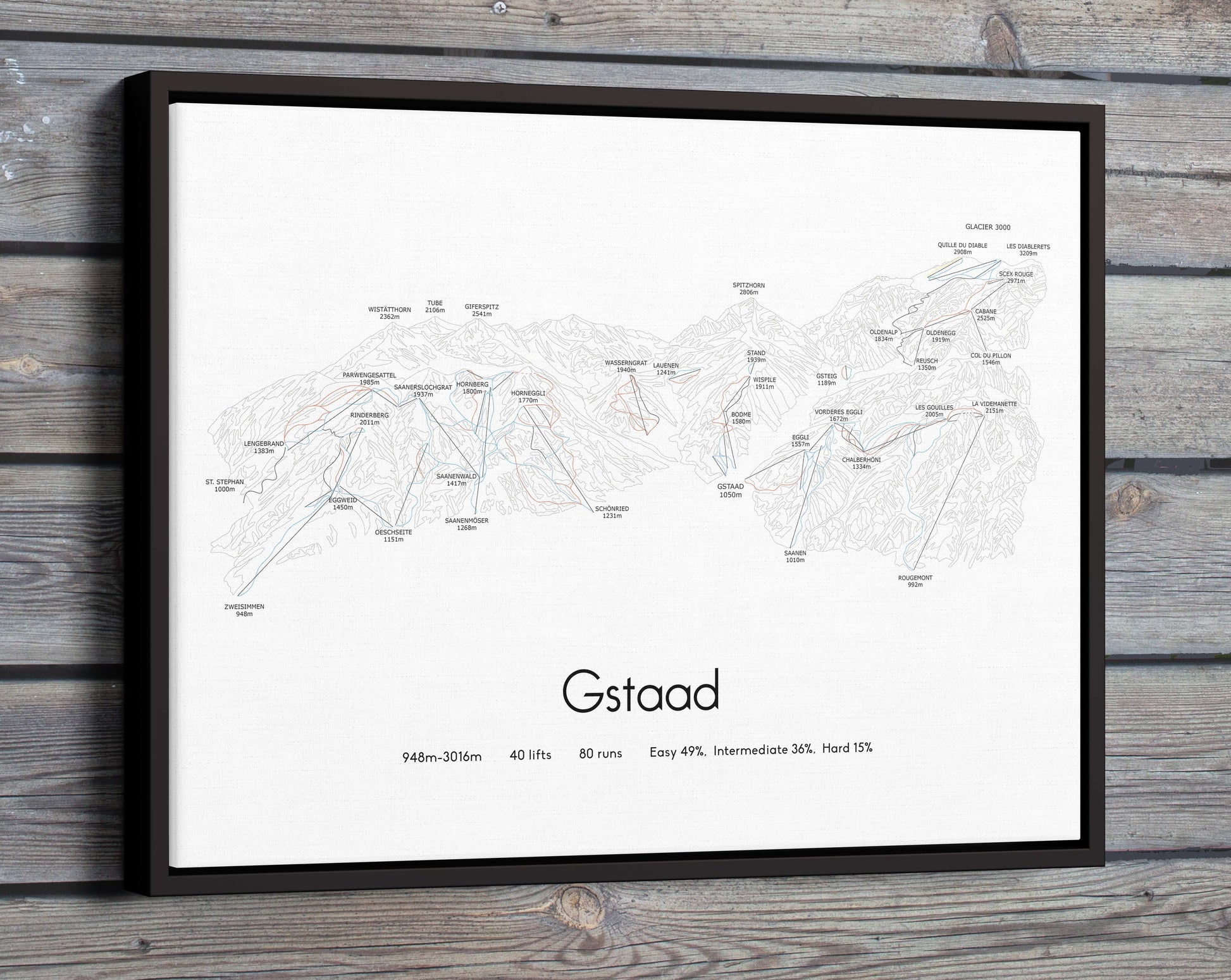 gstaad mountain artwork wooden wall