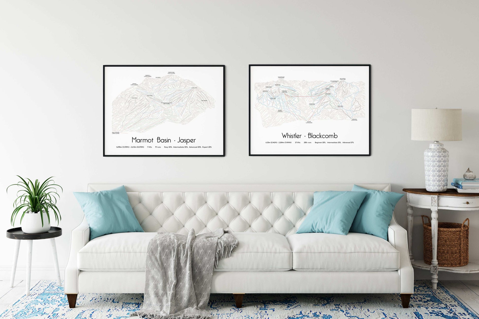 whistler blackcomb ski art print over sofa