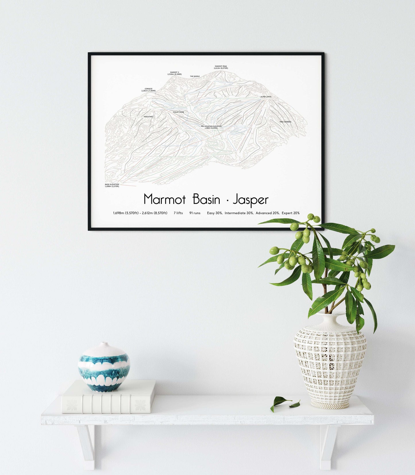 Marmot Basin Jasper mountain artwork white