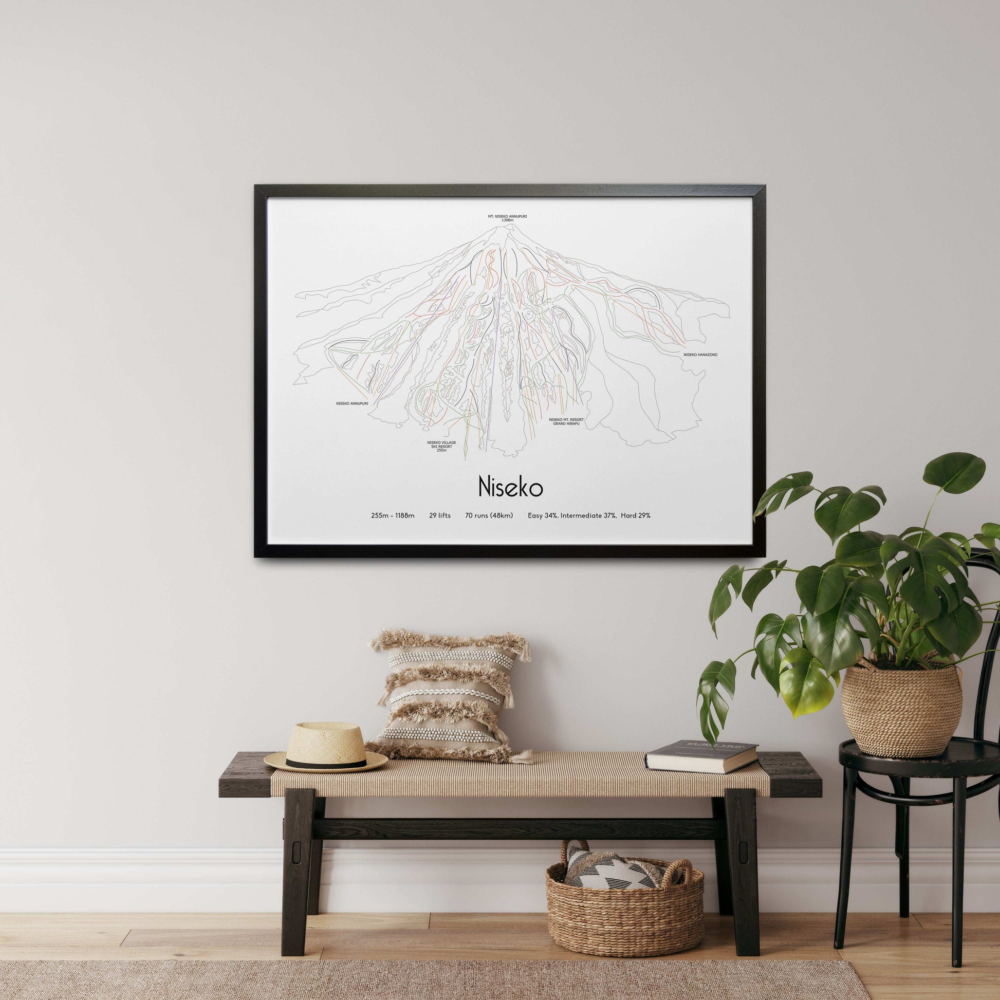 niseko mountain artwork bench