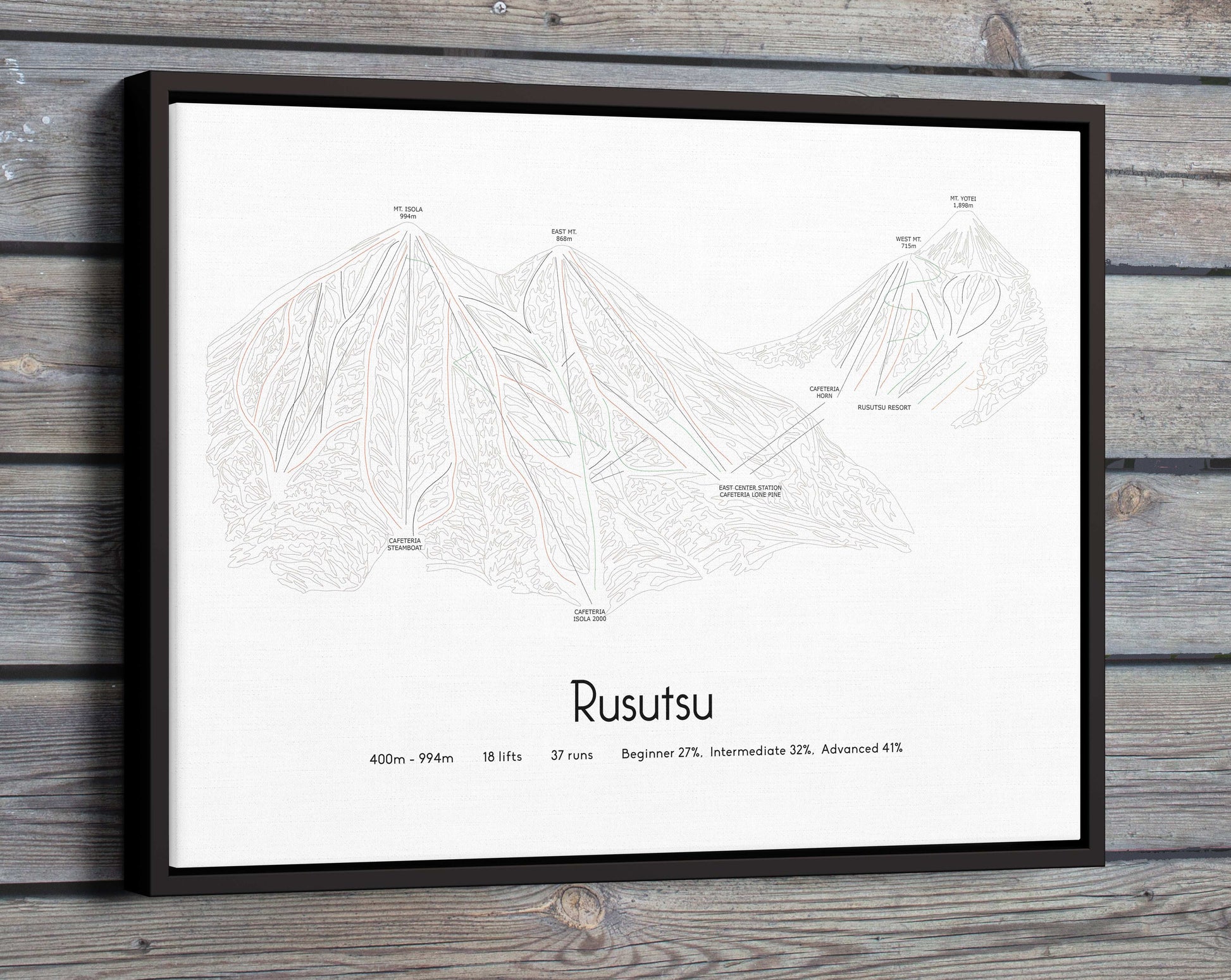 rusutsu mountain artwork wood