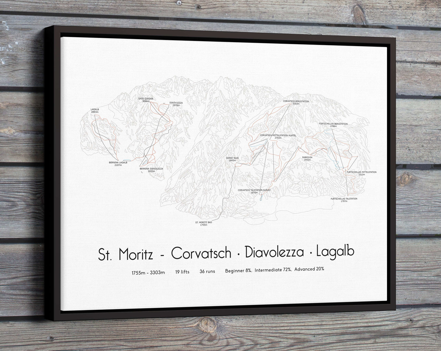 st moritz corvatsch diavolezza lagalb mountain artwork wood