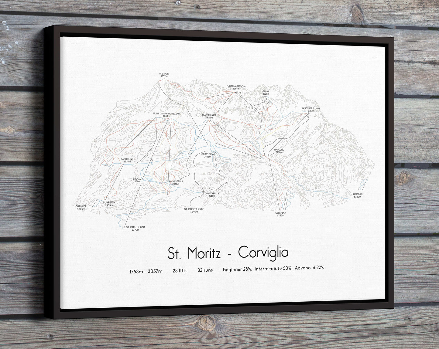 st moritz corviglia mountain artwork wood