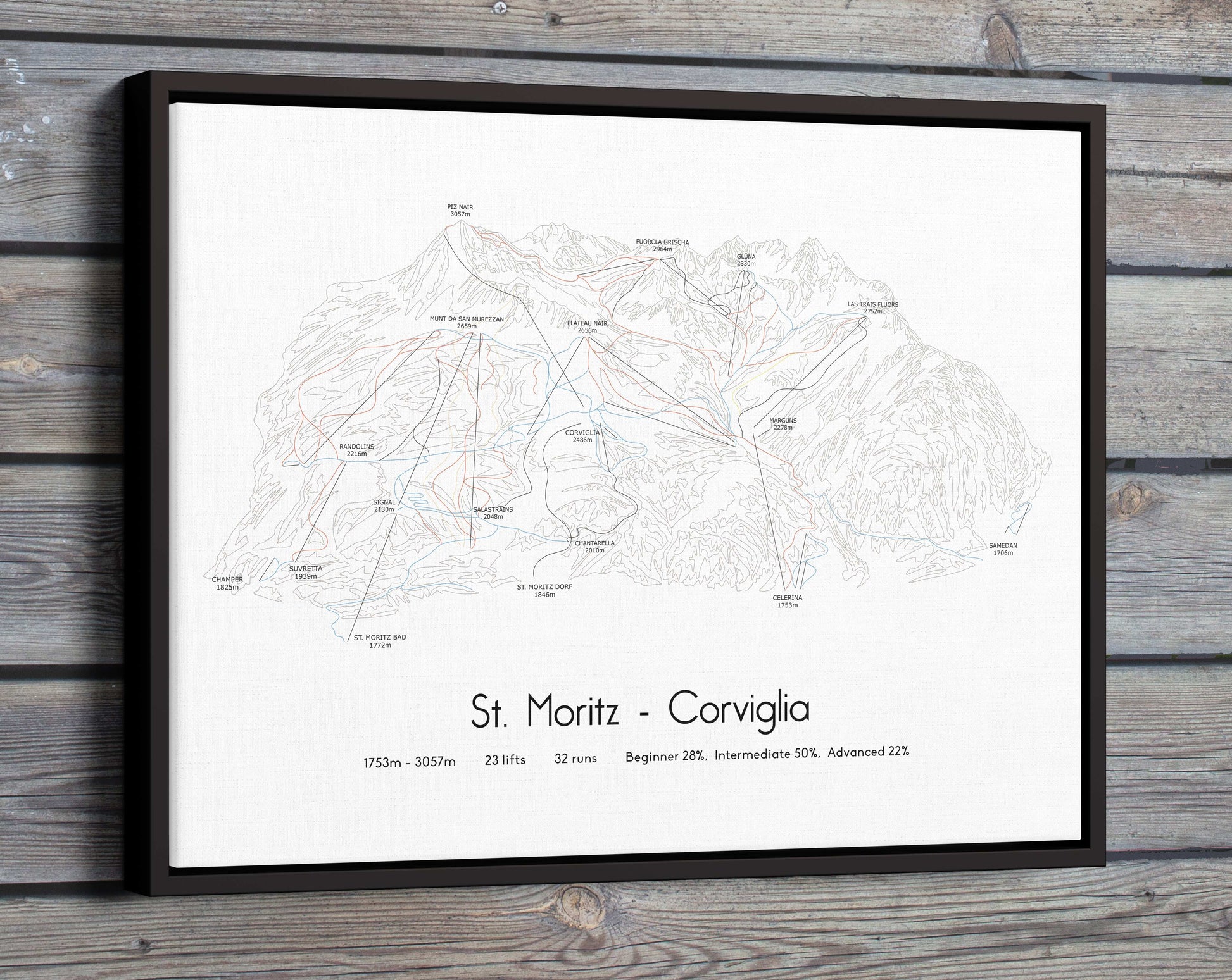 st moritz corviglia mountain artwork wood