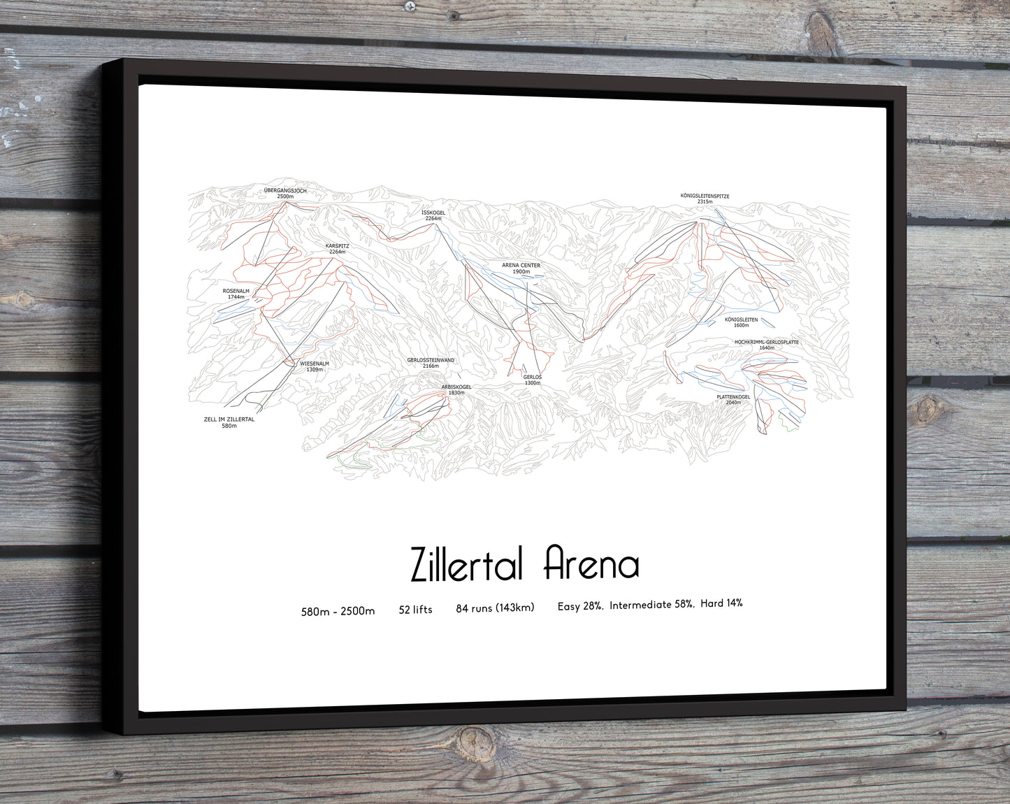 zillertal arena mountain artwork wooden