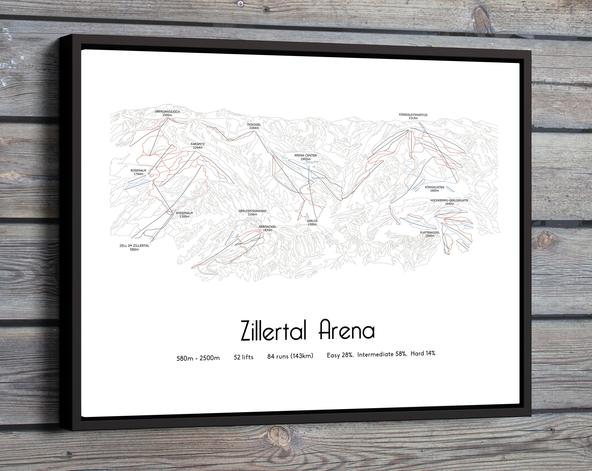 zillertal arena mountain artwork wooden