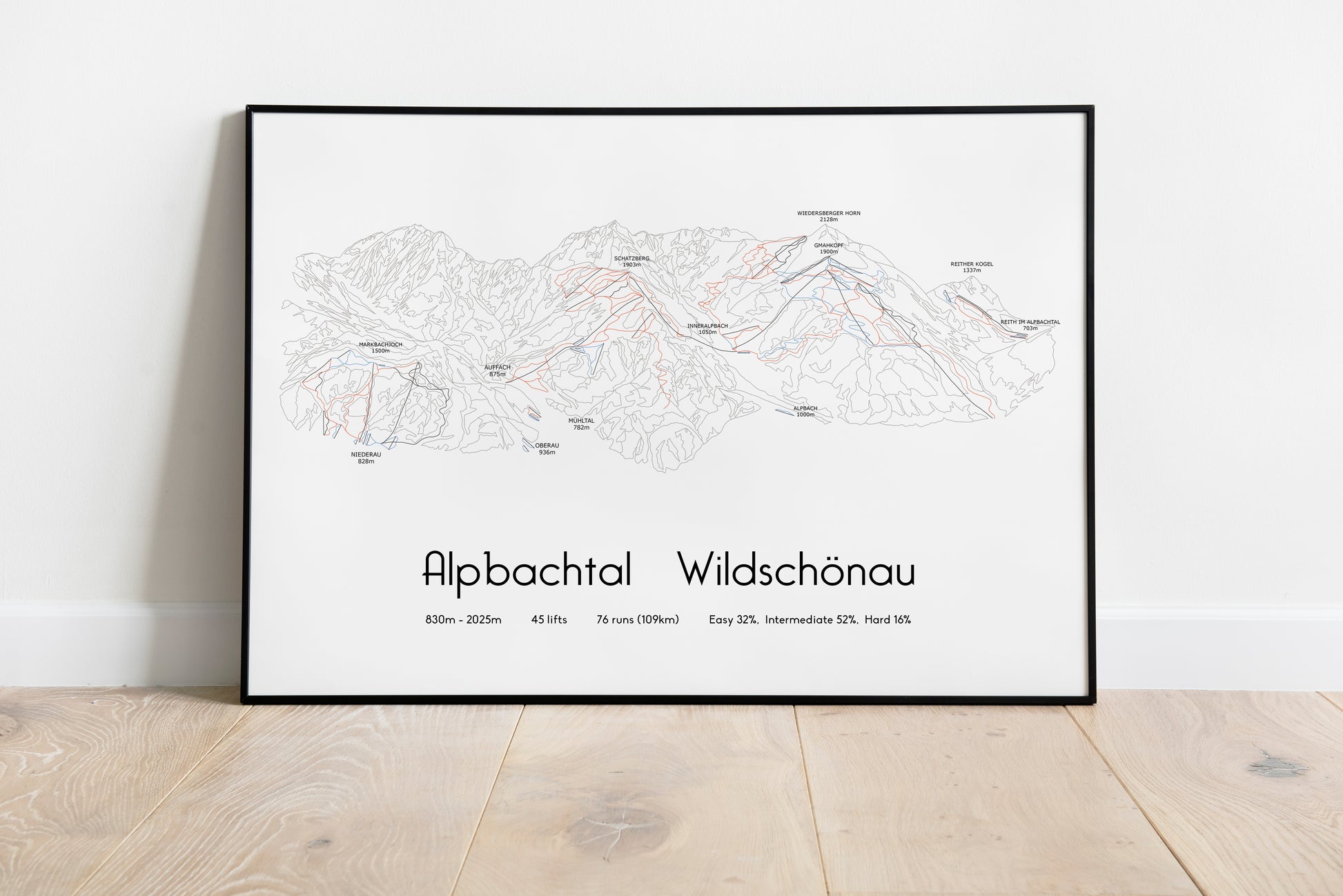 alpbachtal wildschonau mountain artwork black frame