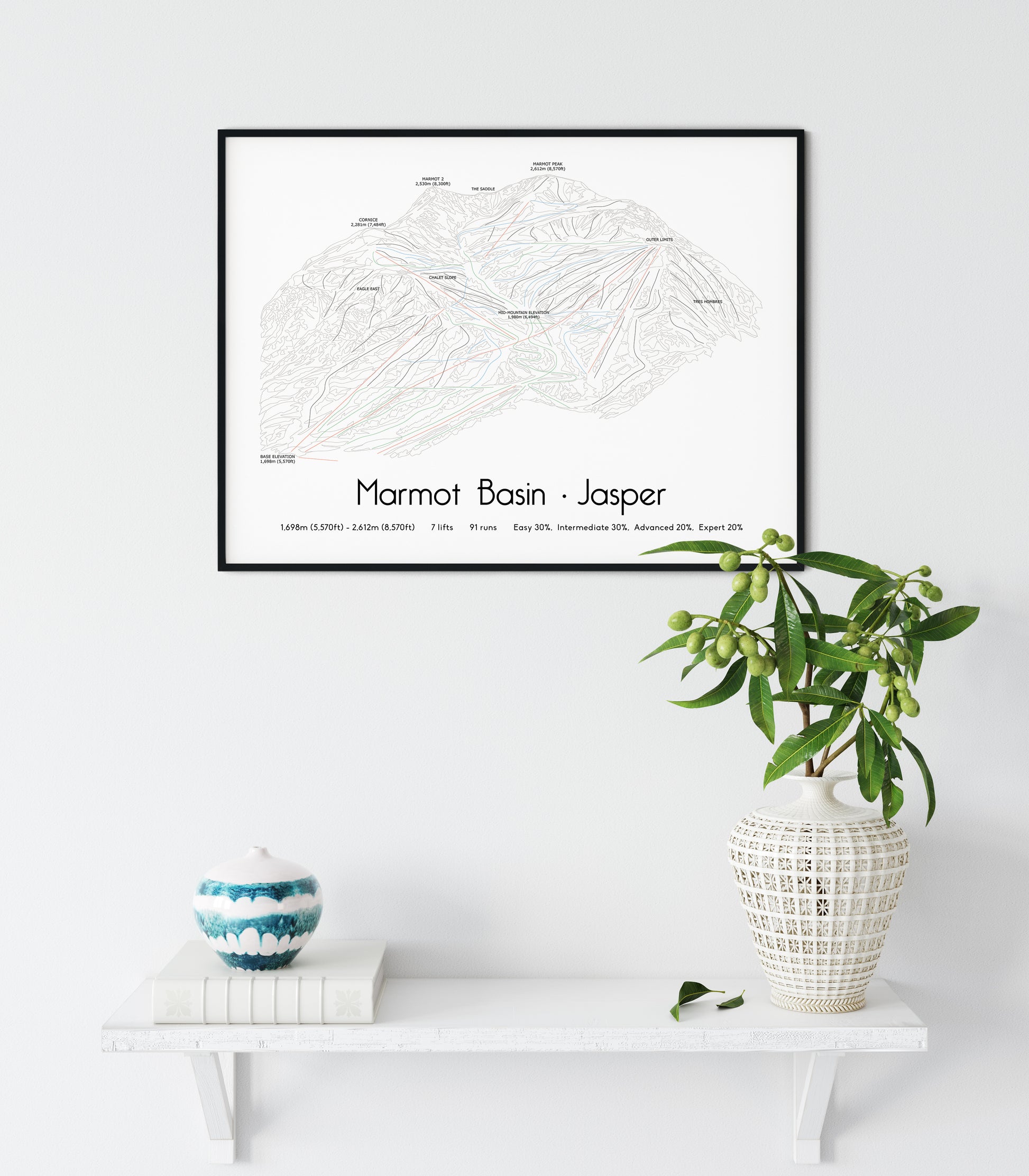 Marmot Basin Jasper mountain artwork white