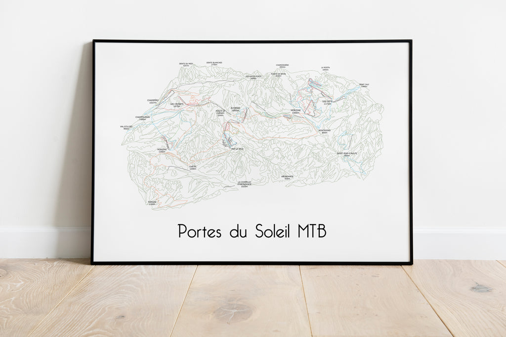 Portes du Soleil MTB Bike Area Trail Map Poster/Print