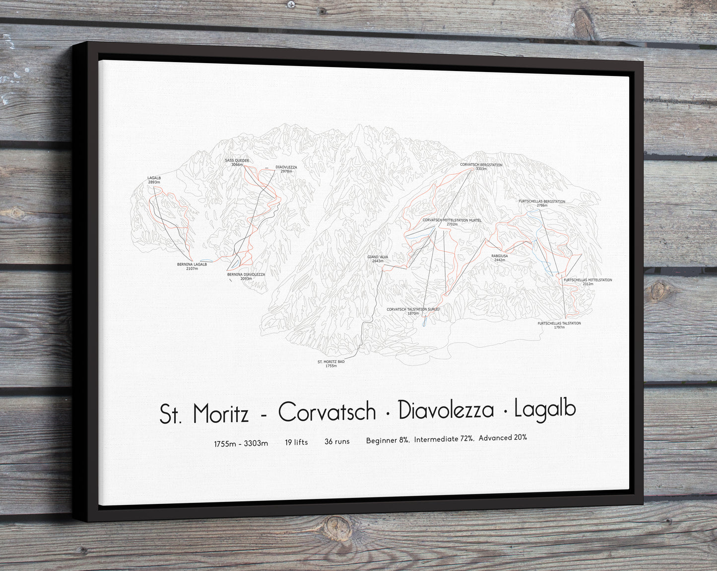 st moritz corvatsch diavolezza lagalb mountain artwork wood